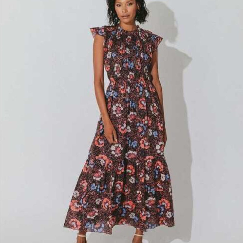 Cleobella Vibrant Floral Midi Dress - Black, Red, Blue